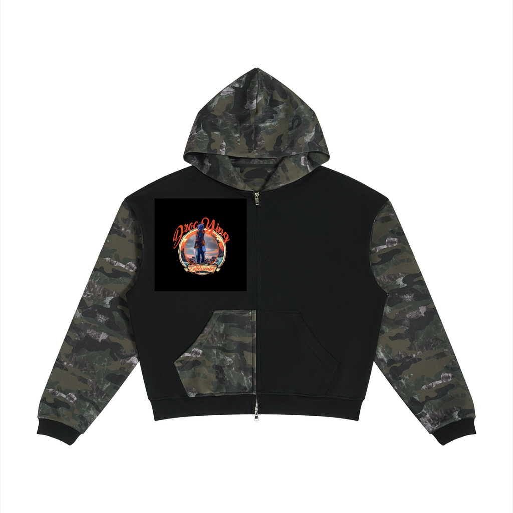 Unisex Colorblock Camo Full Zip Boxy Hoodie