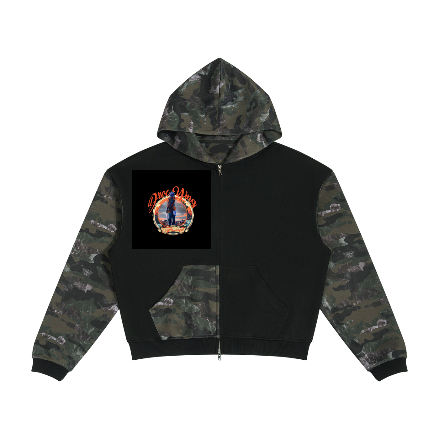 Unisex Colorblock Camo Full Zip Boxy Hoodie
