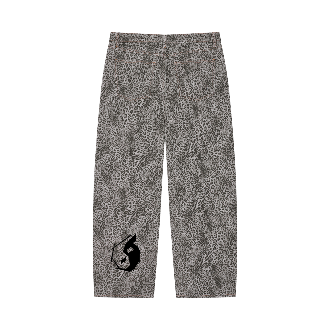 Unisex Vintage Wash Leopard Wide Leg Jeans